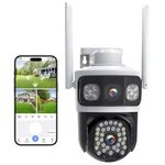 Grousale 2k 8MP Dual Lens 3in1 Triple View WiFi Wireless PTZ Outdoor Security Camera with 20mtr IR Distance+Color Night Vision, Motion Detection, AI Human Detection, IP66 Waterproof, Two-Way Audio