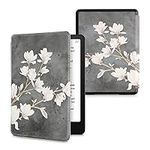 kwmobile Case Compatible with Amazon Kindle Paperwhite 11. Generation 2021 Case - PU Cover w/Strap - Magnolias Taupe/White/Dark Grey