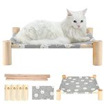 Cat Hammock Bed, TUSATIY Solid Wooden Removable Washable Cat Bed, Elevated Pet Sleeping Bed Breathable Fit for Cats and Puppies | Easy to Assemble (Rabbit)