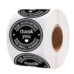 Thank You for Supporting My Small Business Stickers Roll Black Thank You Labels Envolope Seals Appreciation Label Sticker-1.5 Inch 500 Pcs Per Roll (Black, 1.5)