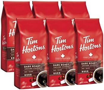 Tim Hortons Dark Roast, Rich Ground Coffee, Perfectly Balanced, Always Smooth, Made with 100% Arabica Beans, 72 Ounce, 12 Oz (Pack of 6), Red