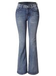 Design by Olivia Women's Sexy Stylish Flare Bell Bottom Slim Bootcut Jean, Dark Denim (Rhinestone Back), 7