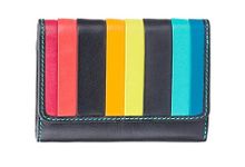 New Visconti High End Santorini Ladies Luxury Leather Cash Coin Card Purse Wallet RFID (Black Multi Halki Small)