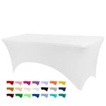 BDDC Table Covers for 4 Foot Tables, Spandex Table Covers 4ft, White Table Cloths Rectangle 4ft for Events, Wedding, Banquets & Parties