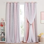NICETOWN Blackout Curtain for Children's Room, Set of 2, Star Curtains, Children's Room, Girls' Voile Curtains with Eyelets, H 260 x W 132 cm, Pink + Grey