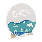 Navaris Round Digital LED Clock - 9 3/8" Clock for Wall Desk Bedside - USB Powered Clock with Stand for Study Bedroom Kitchen Living Room - Ocean Design