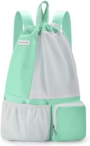 BAVELOE Swim Pool Bag with Wet Pocket, Mesh Drawstring Backpack for Beach, Swimming, Snorkeling, Gym for Women Men (Mint Green)