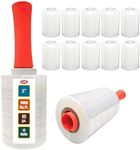 12 Pack Industrial Strength Mini Hand Stretch Wrap with 2 Plastic Handles, 60 Gauge Thick, 5" x 1000 Ft Roll, Shrink Wrap Roll for Moving Pallets, Plastic Wrap for Packing, Heavy Duty Stretch Film