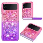 IMEIKONST Glitter Phone Case for Samsung Galaxy Z Flip 3 5G, Liquid Sparkle Clear Transparent Sequin Slim Girls Soft TPU Bumper Silicone Shockproof Cover for Samsung Z Flip 3 5G. Pink Purple YB