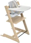 Stokke Tripp Trapp Oak High Chair 2 (Natural), Cushion 2 (Nordic Blue) + Stokke Tray (White) - Includes Chair + Baby Set with Removable Harness for Children 6-36 Months