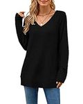 MISFAY Womens Oversized Sweaters Lightweight Long Sweatshirts Pullover(Black,M)