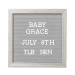 Pearhead 10" x 10" Letterboard, Rustic Nursery, Message Board, Milestone or Baby Announcement Sign, Light Gray