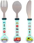 Zawadi Vehicles Children's Kids 3pcs Stainless Steel Cutlery Utensil Set, Knife Fork Spoon