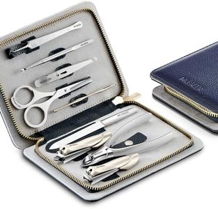 MR.GREEN Innate Luxury Manicure Set Surgical Grade Scissors Stainless Nail Clipper Kit Full Grain Cow Leather Package Pedicure (9 in 1 Manicure Set)