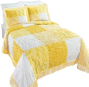 Collections Etc Yellow Patchwork Textured Chenille Bedspread