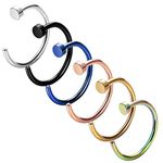 OUFER 6PCS Titanium Nose Ring Hoop, Grade 23 Solid Titanium Nose Rings, Colorful Nose Piercing Jewelry for Women