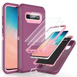 YmhxcY S10 Plus Case with Self Healing Flexible TPU Film[2 Pack] and Camera Lens Screen Protective Film[2 Pack], Heavy Protection Cover for Samsung Galaxy S10 Plus-Wine Red and Rose Pink