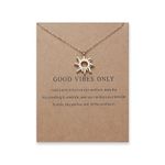 Gold Dainty Sun Choker Necklaces for Women Good Luck Charms Necklace for Girls Good Vibes Only Necklace for Daughter Best Friend Cute Aesthetic Jewelry Necklaces with Message Card Gift