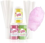 Cotton Candy Express Floss Sugar plus Cones with 3 - 11oz Plastic Jars of Bubble Gum, Green Apple & Pina Colada Flossing Sugars. 50 Paper Cones Included. Use with Cotton Candy Express Machine