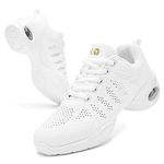 PPQ Women's Jazz Shoes Lace-up Sneakers Modern Dance Shoes Air Cushion Platform Walking Dance Shoes, A White, 7