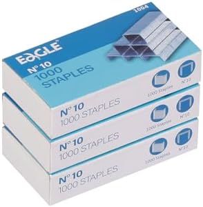 Eagle No.10 Mini Premium Staples for #10 Staplers, 1000 pcs Per Box, Pack of 3 Boxes, 3000 pcs in Total, Silver