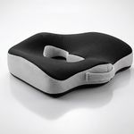 Grin Health Coccyx Plus Seat Cushion for Chair, Car Seat | Orthopedic Chair Cushion for Tailbone, Coccyx, Hip & Lower Back Pain | Piles Pillow for Sitting Relief from Hemorrhoids | Black-Grey