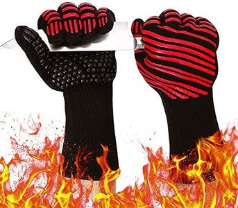932℉ Extreme Heat Resistant BBQ Gloves, Food Grade Kitchen Oven Mitts - Flexible Oven Gloves, Silicone Non-Slip Cooking Hot Glove for Grilling, Baking (Red, Palm Width 4.9 in)