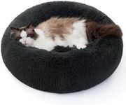 Bedsure Small Dog Bed Donut - Fluffy Calming Cat Beds for Indoor Cats Large, Round Washable Small Bed for Puppy Dog, Grey, 50×50×16cm