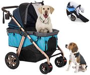 HPZ Pet Rover Titan-HD Premium Super-Sized Dog/Cat/Pet Stroller SUV Travel Carriage/w Access Ramp/100Lbs Capacity/Pumpless Rubber Wheels/Aluminum Frame for Small, Med, Large, XL Pets (Blue)