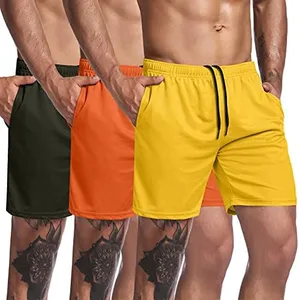 COOFANDY Men's 3 Pack Gym Workout Shorts Mesh Weightlifting Squatting Pants Training Bodybuilding Jogger with Pocket,Yellow/Orange/Army Green,Large