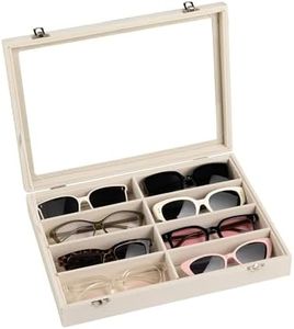 Frebeauty Sunglass Organizer,Velvet Glasses Organizer,8-Slot Sunglasses Tray with Clear Lid, Men's/Women's Sunglasses Box, Sunglass Case Eyeglass/Eyewear/Watch Display Tray(Beige)