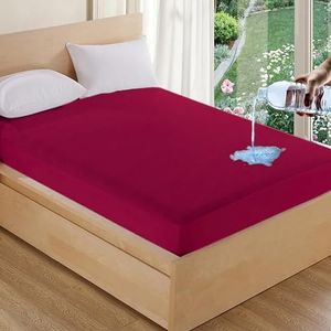 AVI Cotton Feel Terry Soft Waterproof Bed Mattress Protector King Size 78x72 inch | Washable Breathable Elastic Fitted Mattresses Cover for King Size Bed (6.5x6 feet, Maroon, Fit On 2-10 Inch)