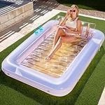 Sloosh XL Inflatable Tanning Pool Lounge Float, 85" x 57" Extra Large Sun Tan Tub Adult Pool Floats Raft for Pool Sunbathing Suntan Blow up Pool Lounger Tanning Bed Floatie for Adults, XL-Golden White