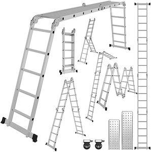 Cecaylie Échelle pliable de 582 cm, en aluminium, multifonction, 7 en 1, 4 x 5 échelons, adaptée comme échelle de maison/de travail