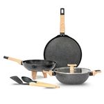 Kreme Ceracook Granite Ceramic Cookware Set of 3pcs| Forged Aluminium Body| Ceramic Nonstick| Gas & Induction Compatible| ISI Certified | Midnight Black