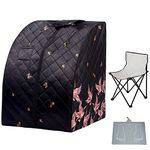 Smartmak Portable Far Infrared Sauna, 1 Person Sauna Tent at Home, with Heating Foot Pad and Folding Chair - Black