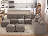 LLappuil Oversized Modular Sectional Sofa with Storage, U Shaped 11 Seater Velvet Sofa with Chaise, Large Waterproof, Anti-Scratch and Antistatic Sectional Sofas for Living Room, Grey Brown