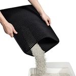 Conlun Cat Litter Mat Kitty Litter Trapping Mat Honeycomb Double Layer, Urine Waterproof, Easier to Clean, Litter Box Mat Scatter Control, Less Waste, Soft on Paws, Non-Slip (25" x 15", Black)