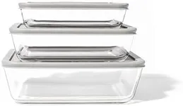 DURA LIVING 6-Piece Glass Food Storage Containers Set (3 Containers + 3 Lids) |Rectangular, Nesting, Microwave & Dishwasher Safe | BPA-Free, Space-Saving | Grey Lids for Pantry & Kitchen Organization