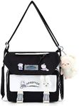 Aesthetic Messenger Bag with Stuffed Pendant and Pins Kawaii Crossbody Bag for Women nylon Messenger Bag Japanese Ita Bag Casual Shoulder Bag