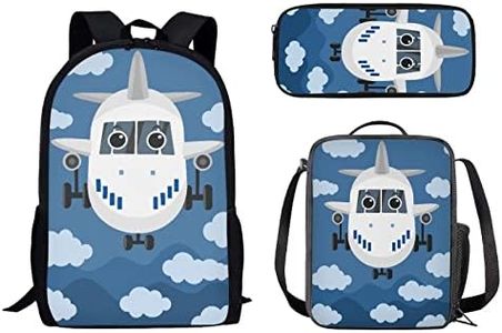 Coloranimal Cartoon Airplane Children Backpack for Boys Bookbags 3 Pcs,Durable Big Capacity Laptop Backpack Pen Bag Lunch Boxes