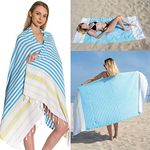 DEMMEX 2018 Ibiza Turkish Cotton Beach Towel Blanket, XXL 75"x37" (Turquoise-Lime)