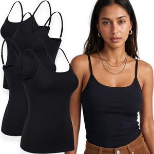Emmalise Women's Basic Short Camisole Adjustable Strap Layering Cami Tank Top (4Pk 4 Black, Large)