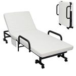 COSTWAY Folding Sofa Bed with Mattress, Wheels and Side Pocket, 6-Position Adjustable Couch Sleeper Chaise Lounger, Portable Convertible Single Guest Bed for Home Office Camping (White)