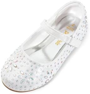 DREAM PAIRS Toddler Girl's Dress Shoes Mary Jane Rhinestone Ballerina Flat for Party, Birthday, Performance, Wedding Angel-66 White Size 11 Little Kid