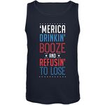 Old Glory 4th of July 'Merica Drinkin Booze Navy Adult Tank Top - Large