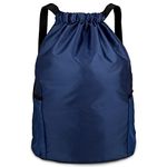 Dacitiery Drawstring Gym Bag, Gym Sack, Drawstring Backpack, Unisex PE Bags Drawstring with Outside Zipper, Sport Gym Sack Bring Two Side Pockets, Large Drawstring Bag (Large, Navy Blue)