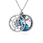 YFN Compass Pendant Necklace Sterling Silver Navy Anchor Travel Map Necklace for Women Men 18", Sterling Silver, Cubic Zirconia