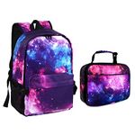 Galaxy Backpack for Women/Men School Bookbag for Girls with Galaxy Lunch Boxes Lightweight Travel Daypack Purple