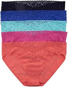 Felina Stretchy Lace Trimmed Bikini Underwear - Sexy Underwear for Women, Bikini Panties, Seamless Panties (5-Pack) (Acapulco, S/M)